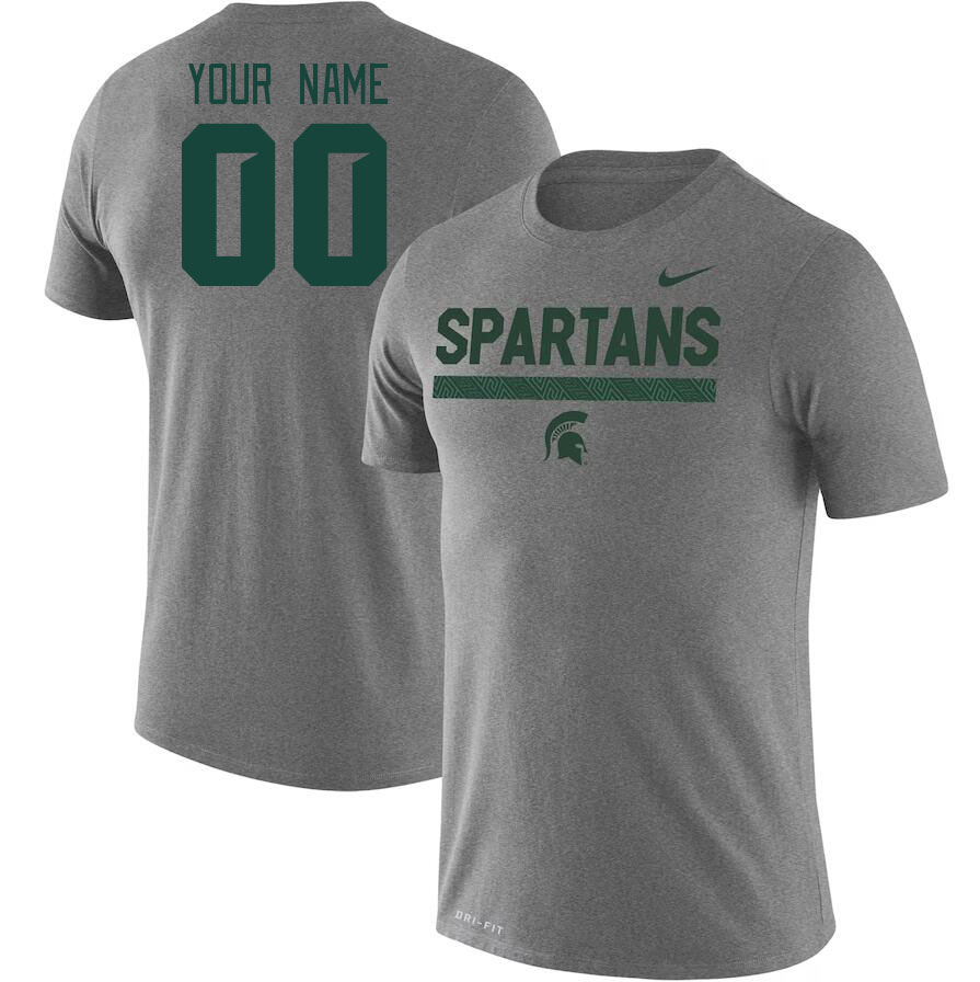 Custom Michigan State Spartans Name And Number College Tshirt-Gray - Click Image to Close